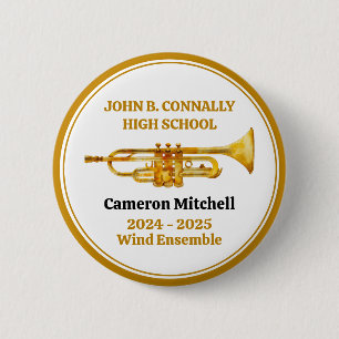 Trompettist High School Band Gold gepersonaliseerd Ronde Button 5,7 Cm