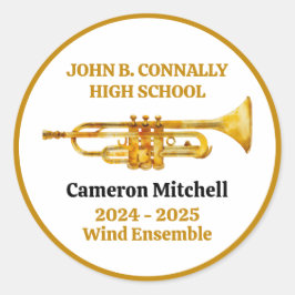 Trompettist High School Band Gold gepersonaliseerd Ronde Sticker