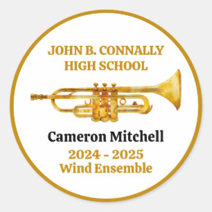 Trompettist High School Band Gold gepersonaliseerd Ronde Sticker