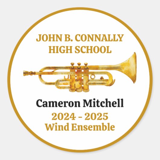Trompettist High School Band Gold gepersonaliseerd Ronde Sticker (Voorkant)