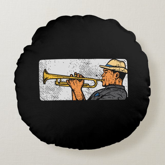 Trompettist Retro Trompet Jazz Muziek Rond Kussen (Voorkant)