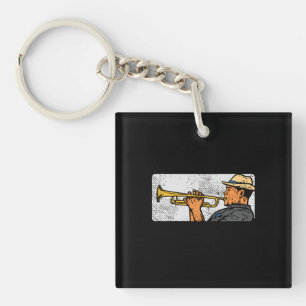 Trompettist Retro Trompet Jazz Muziek Sleutelhanger
