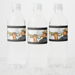 Trompettist Retro Trompet Jazz Muziek Waterfles Etiket