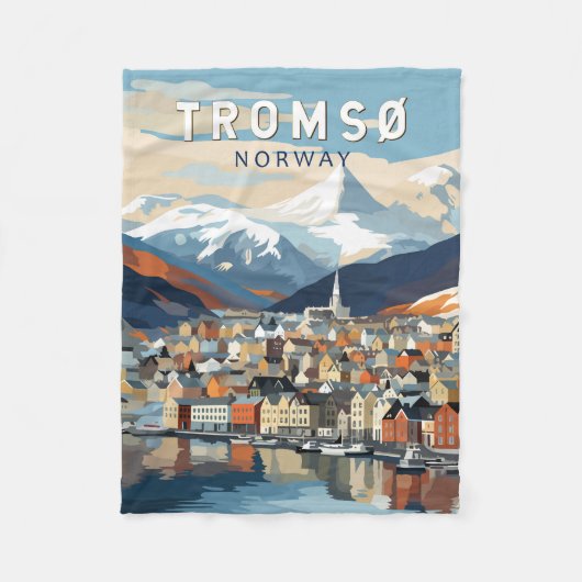 Tromso Noorwegen Reizen Kunst Vintage Fleece Deken (Voorkant)