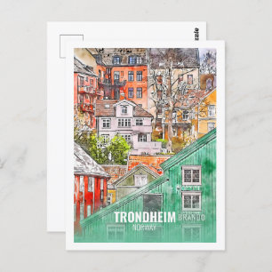 Trondheim Norway Famous Travel Waterverf Sketch Briefkaart