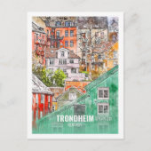 Trondheim Norway Famous Travel Waterverf Sketch Briefkaart (Voorkant)