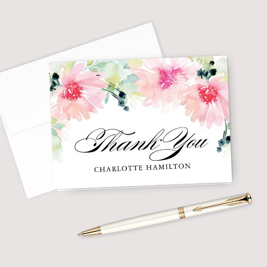 Troom Blozende Lente Bloemige Waterverf Trouwdag Bedankkaart