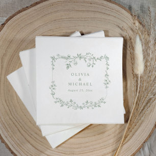Troom Bruiloft met Vintage Saliegroene Franse Bloe Servet