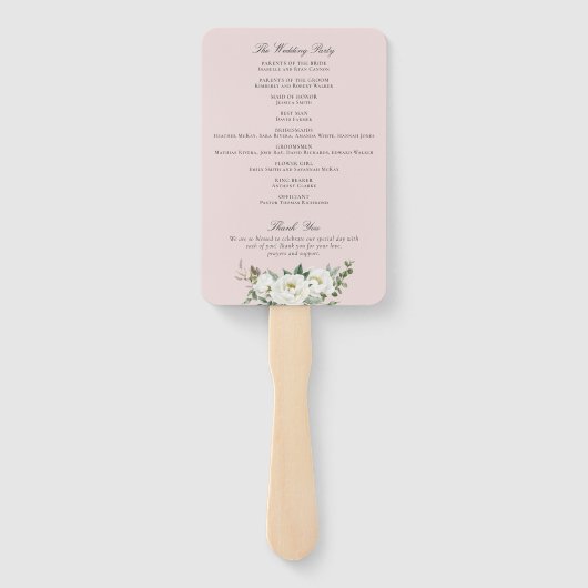 Troomprogramma met blozende witte pioen elegante b handwaaier (Achterkant)