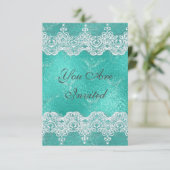 Troon Huwelijksuitnodiging Mintblauw & Kanten Kaart (Staand voorkant)