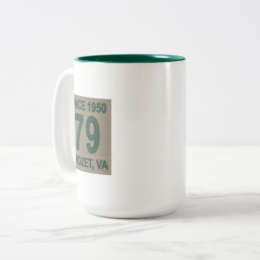 Troop 79-patch tweekleurige koffiemok (Voorkant links)