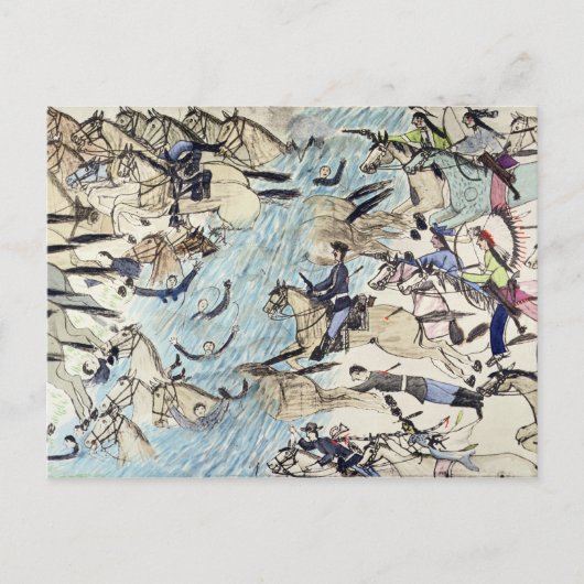 Troopers die over de rivier rijden (inkt op pap) briefkaart (Voorkant)