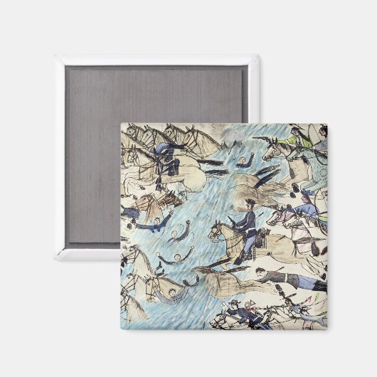 Troopers die over de rivier rijden (inkt op pap) magneet (Voorkant / Achterkant)