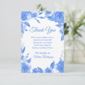 Troostkaart dank je wel blauw bloemmotief voor beg bedankkaart (Staand voorkant)