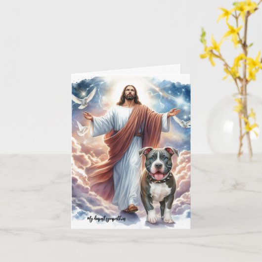 Troostkaart met Jezus en Pitbull - Overlijden Huis Kaart (Gele Bloem)
