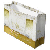 Troostzak Goud Met Bloemmotieven Huwelijk Geschenk Groot Cadeauzakje (Voorkant Gekanteld)