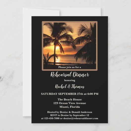 Tropcial Sunset Beach Rehearsal Dinner Invitation Kaart (Achterkant)