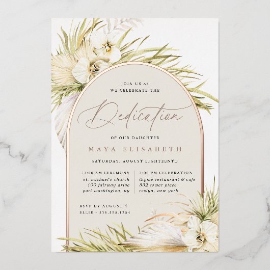  tropen | Baby Dedicatie Folie Uitnodiging (Voorkant)