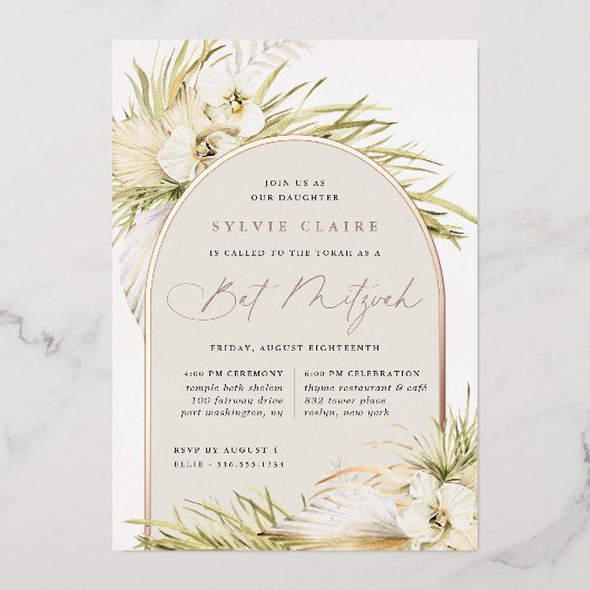  tropen | Bat Mitzvah Folie Uitnodiging (Voorkant)