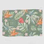 Tropen Bloem en Bladgroen Fantasie met Monogram Golfhanddoek (Horizontaal)