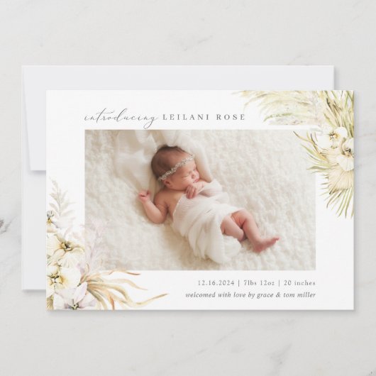 tropen | Boho Floral Birth Aankondiging (Voorkant)