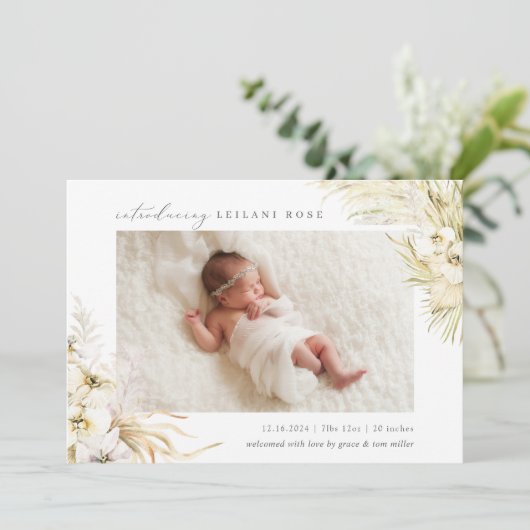  tropen | Boho Floral Birth Aankondiging (Staand voorkant)