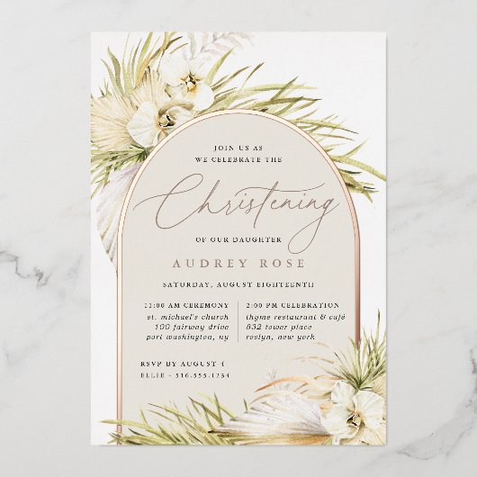  tropen | Christening Folie Uitnodiging (Voorkant)