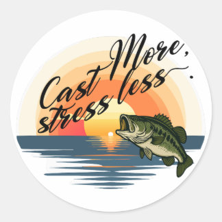 Trophy Bass Fishing Graphic Cast More, stress less Ronde Sticker