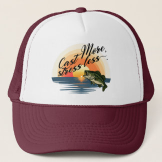 Trophy Bass Fishing Graphic Cast More, stress less Trucker Pet