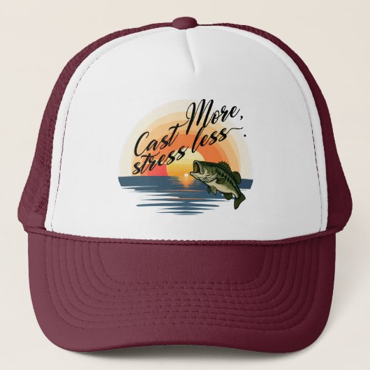 Trophy Bass Fishing Graphic Cast More, stress less Trucker Pet (Voorkant)