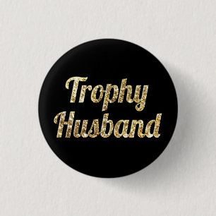 Trophy Husband Black en Gold Glittery Ronde Button 3,2 Cm