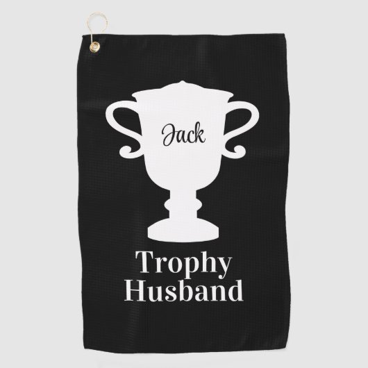 Trophy Husband golfhanddoek met eigen naam (Voorkant)