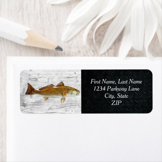 Trophy Redfish Angler Saltwater Vissen Adres Etiket (Insitu)