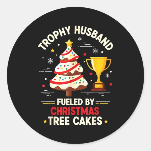 Trophy Retro Husband Fueled By Christmas Tree Cake Ronde Sticker (Voorkant)