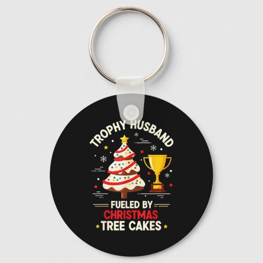 Trophy Retro Husband Fueled By Christmas Tree Cake Sleutelhanger (Voorkant)