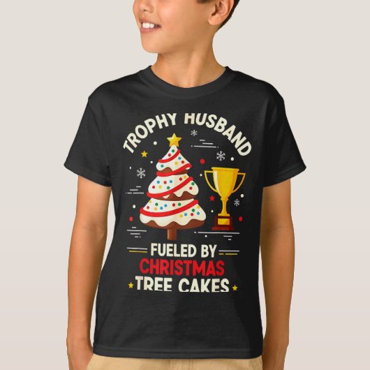 Trophy Retro Husband Fueled By Christmas Tree Cake T-shirt (Voorkant)