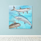 Trophy Saltwater Fish Tarpon Roosterfish Marlin Canvas Afdruk (Insitu (Houten vloer))