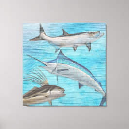 Trophy Saltwater Fish Tarpon Roosterfish Marlin Canvas Afdruk