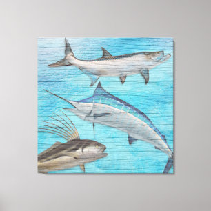 Trophy Saltwater Fish Tarpon Roosterfish Marlin Canvas Afdruk