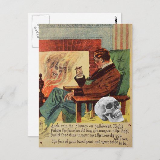 Trophy schedel spook geest open haard briefkaart (Voorkant / Achterkant)