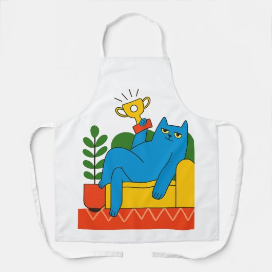Trophy-Style Blue Cat Lounger - Apron Schort (Voorkant)