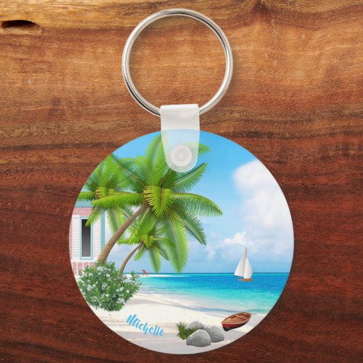 Tropic Beach Aangepaste naam Sleutelhanger (Voorkant)
