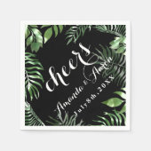 Tropic Green Leafs Zwart Wit Bloemen Cheers Servet (Voorkant)