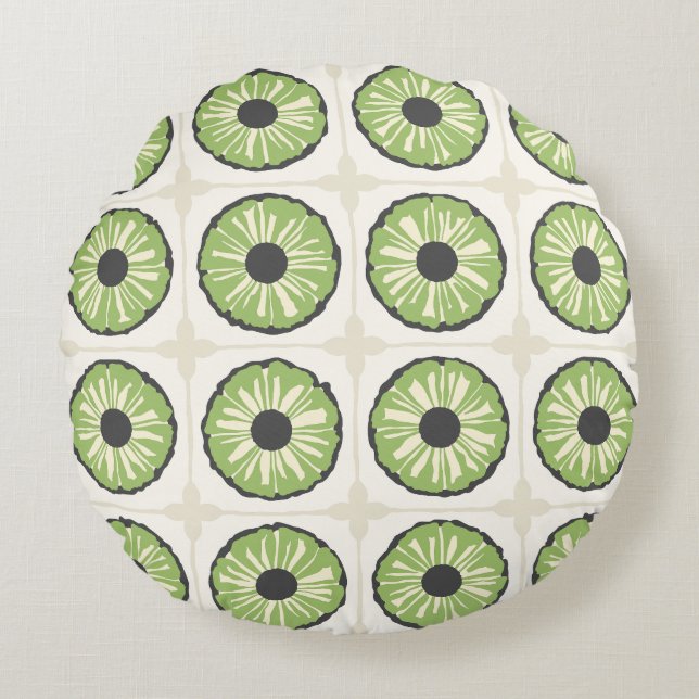 Tropic Slice Leafy Green Rond Kussen (Voorkant)