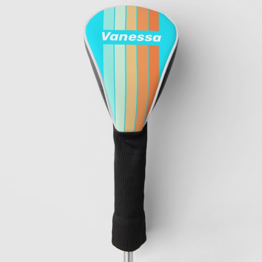 Tropic Splash Pin Gestreept met Naam Golfheadcover (Voorkant)