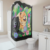 TROPIC TANGO rode zwarte chow Douchegordijn (In situ)