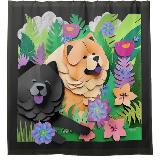 TROPIC TANGO rode zwarte chow Douchegordijn (Voorkant)