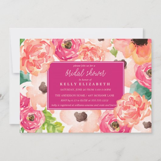 TROPIC WATERVERF FLORAL bridale doucheuitnodiging Kaart (Voorkant)