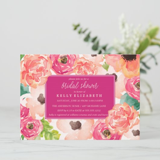 TROPIC WATERVERF FLORAL bridale doucheuitnodiging Kaart (Staand voorkant)