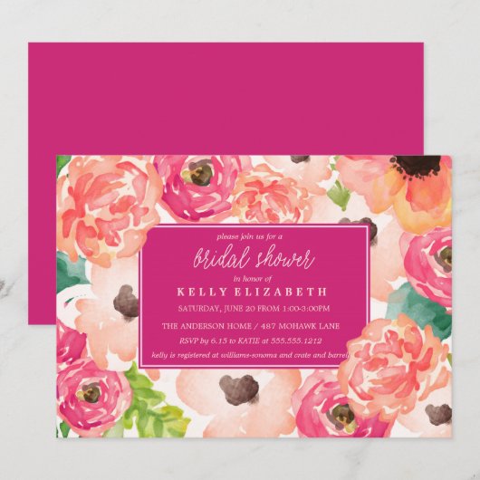 TROPIC WATERVERF FLORAL bridale doucheuitnodiging Kaart (Voorkant / Achterkant)